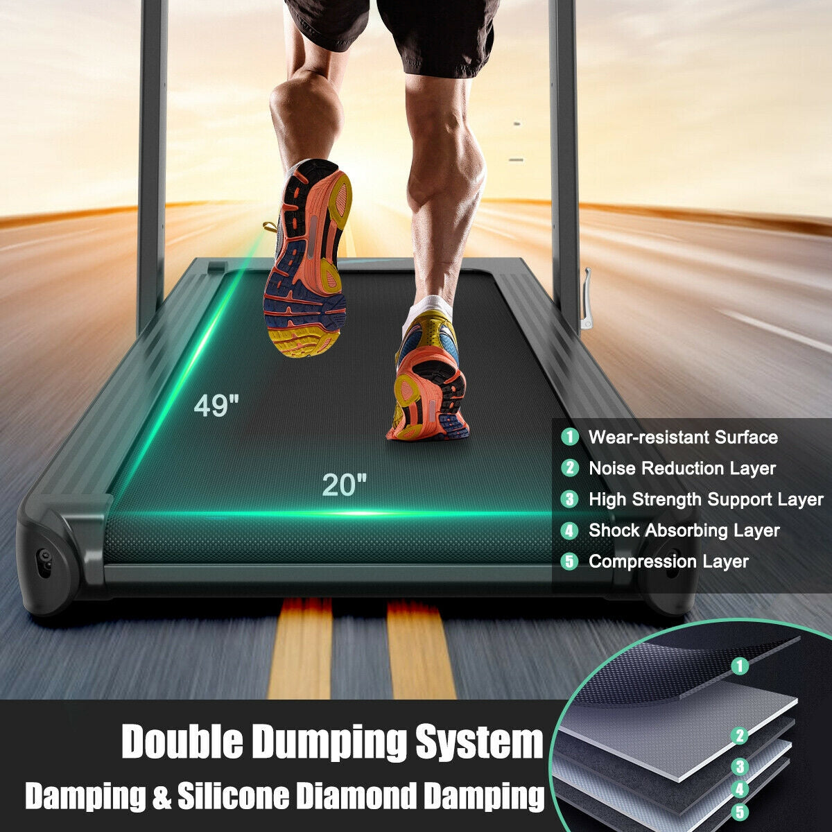 4.75HP 2 In 1 Folding Treadmill with Remote APP Control-Black Kids Crystal