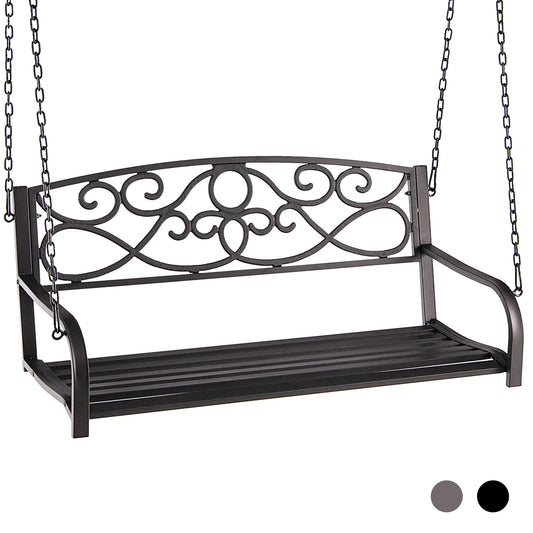 Outdoor 2-Person Metal Porch Swing Chair with Chains-Brown Kids Crystal