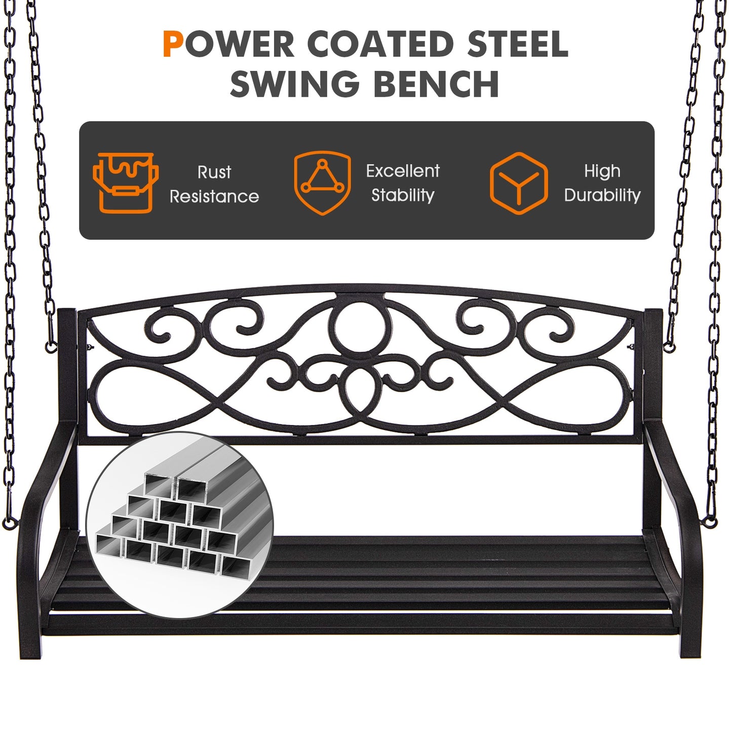 Outdoor 2-Person Metal Porch Swing Chair with Chains-Brown Kids Crystal