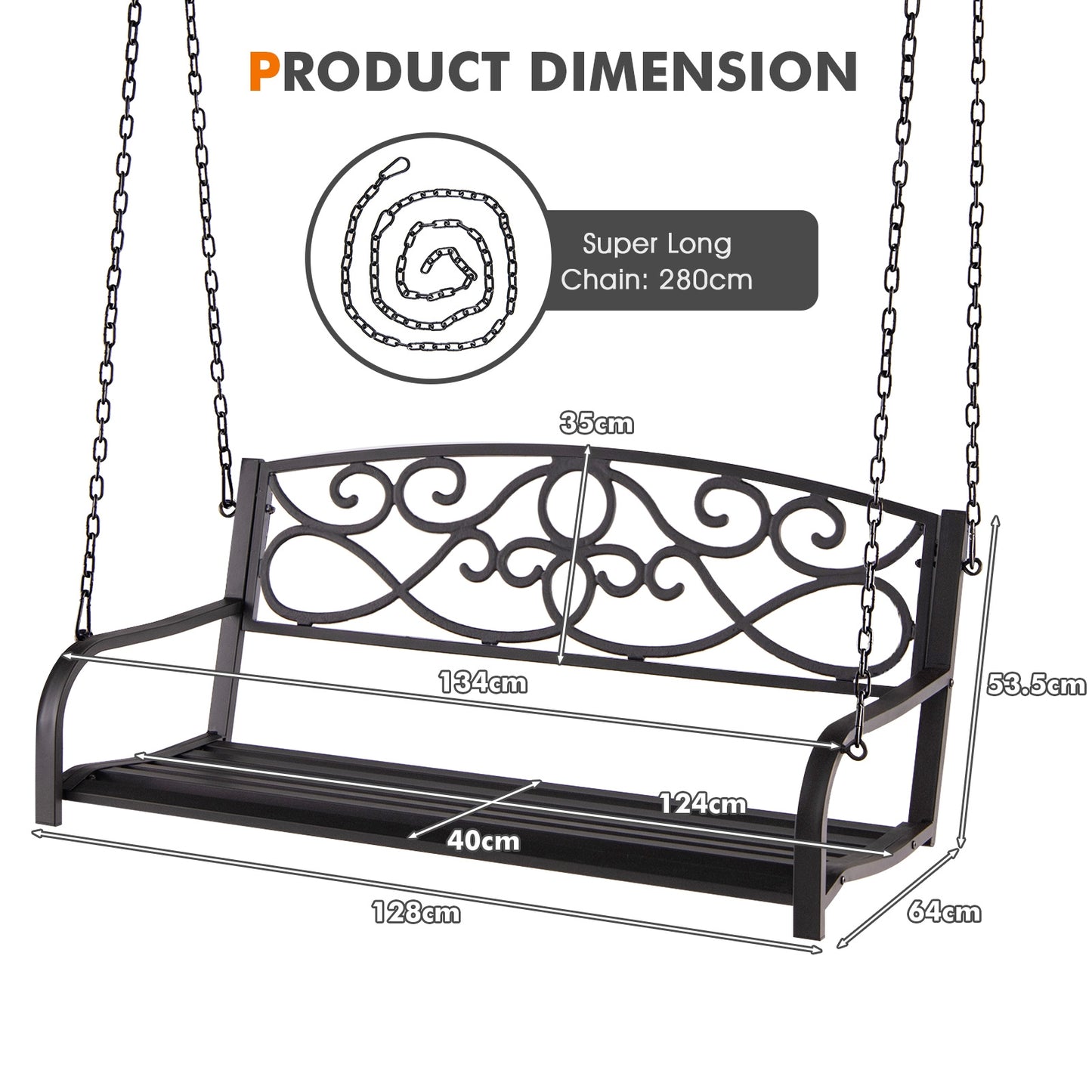 Outdoor 2-Person Metal Porch Swing Chair with Chains-Brown Kids Crystal
