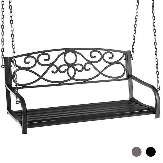 Outdoor 2-Person Metal Porch Swing Chair with Chains-Black Kids Crystal