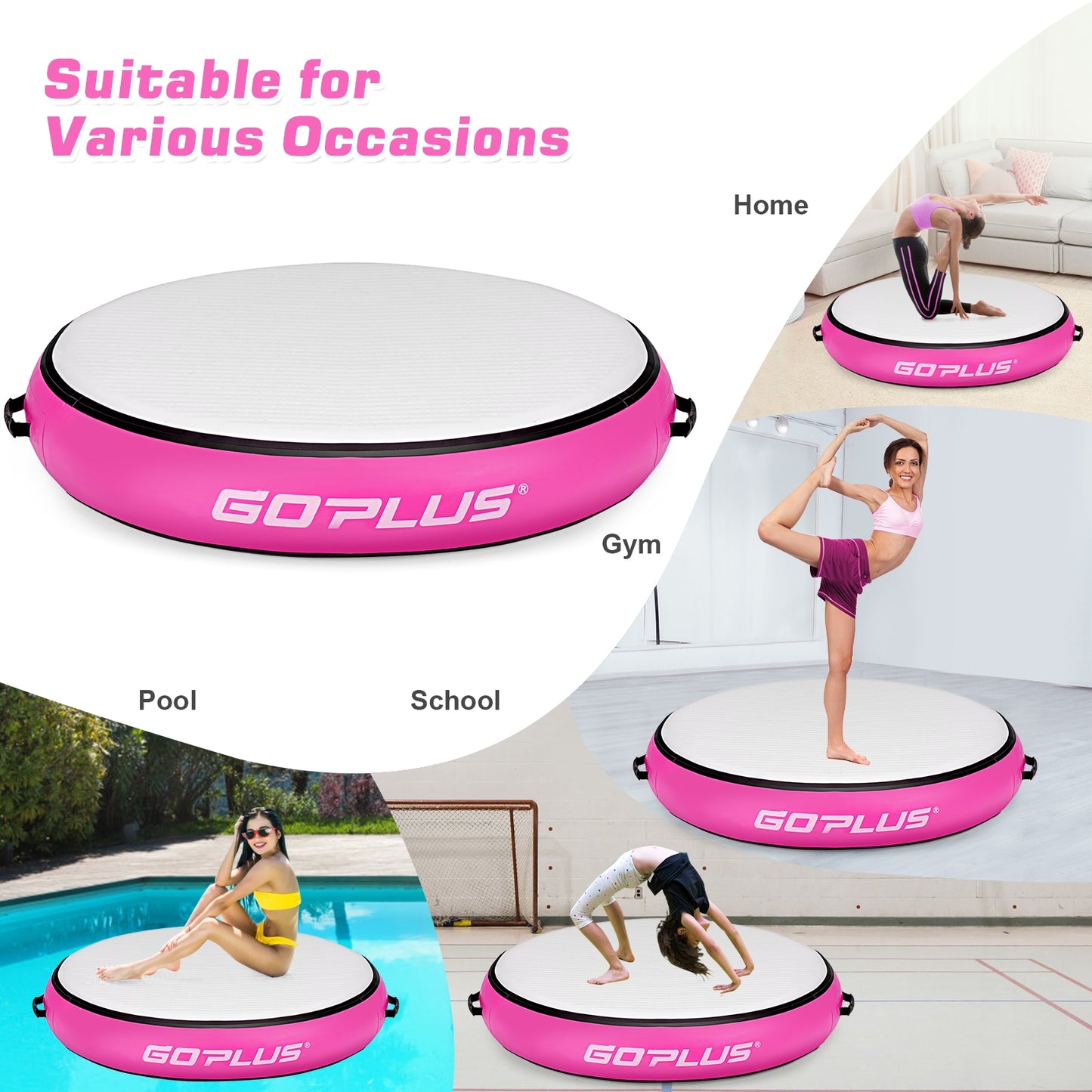 40 Inch Inflatable Round Gymnastic Mat Tumbling Floor Mat with Electric Pump-Pink Kids Crystal