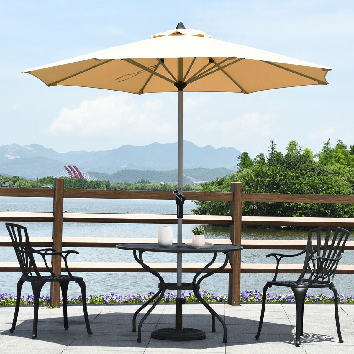 9 Feet Patio Outdoor Market Umbrella with Aluminum Pole without Weight Base-Beige Kids Crystal