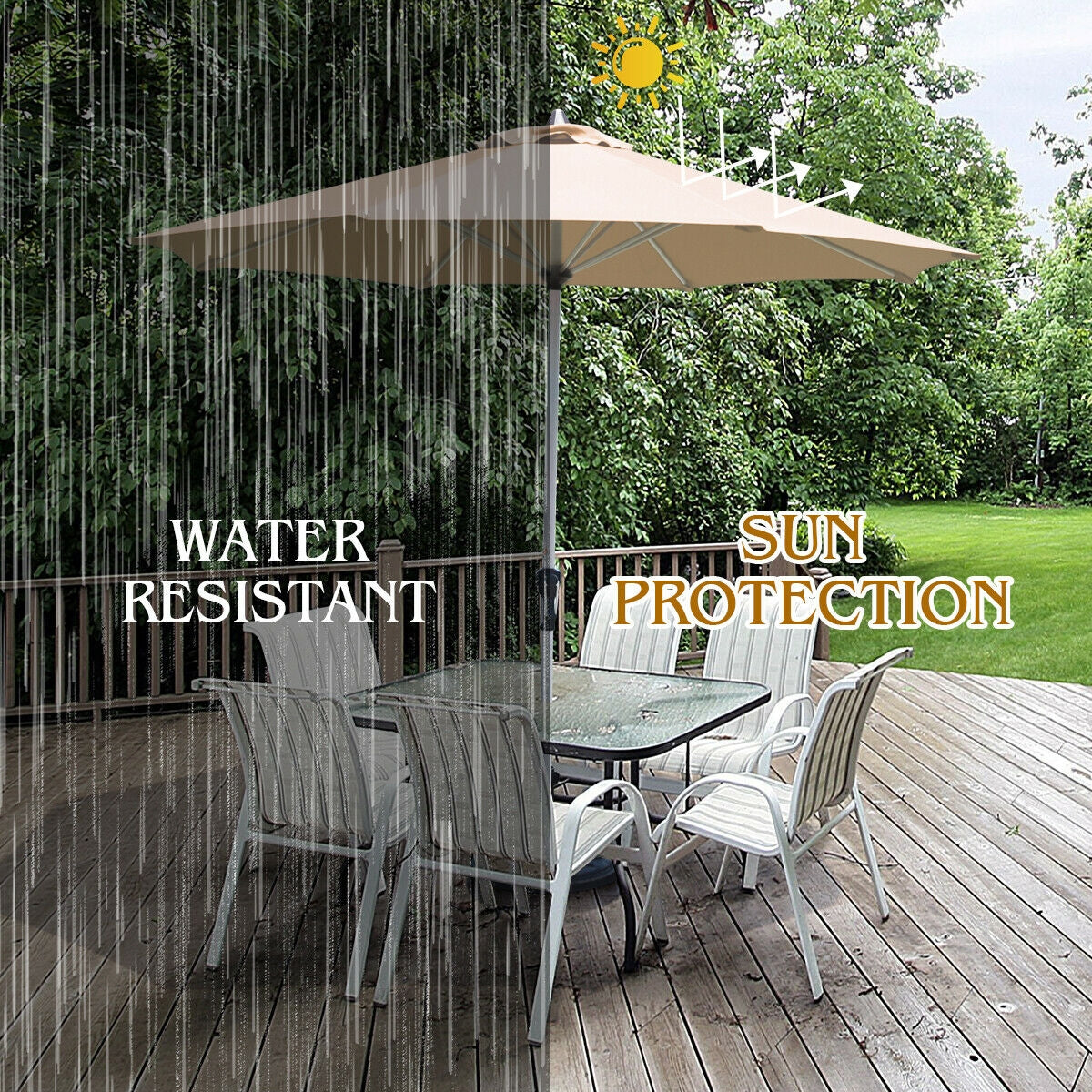 9 Feet Patio Outdoor Market Umbrella with Aluminum Pole without Weight Base-Beige Kids Crystal