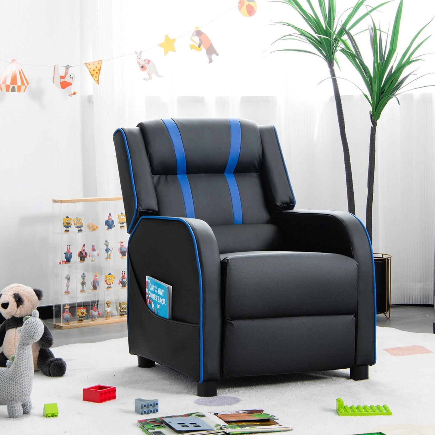 Kids Recliner Chair with Side Pockets and Footrest-Blue Kids Crystal