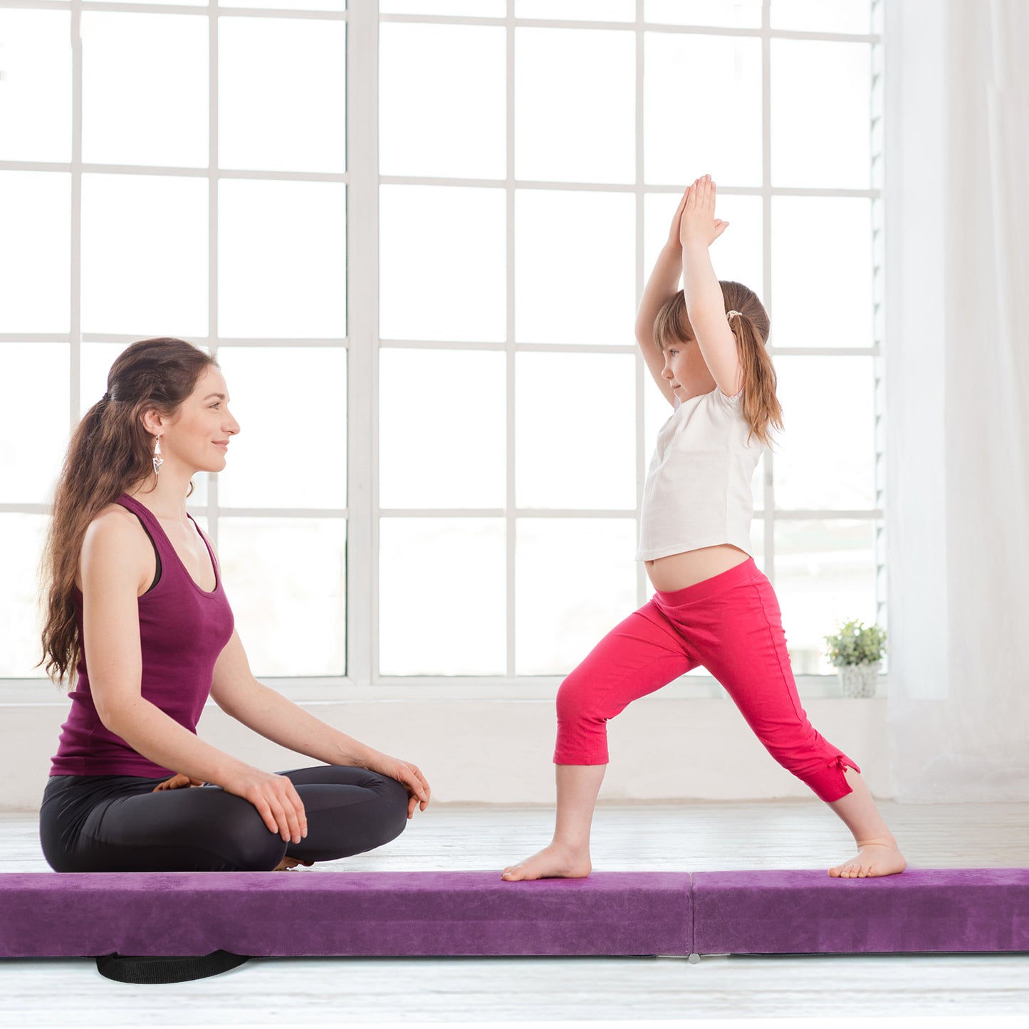 7 Feet Folding Portable Floor Balance Beam with Handles for Gymnasts-Purple Kids Crystal
