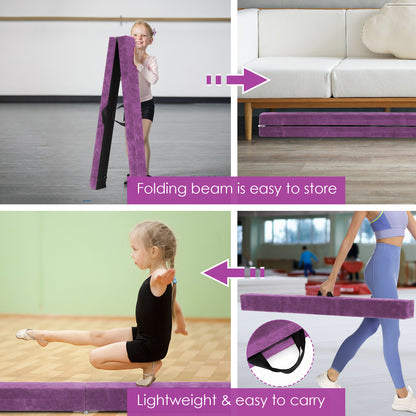 7 Feet Folding Portable Floor Balance Beam with Handles for Gymnasts-Purple