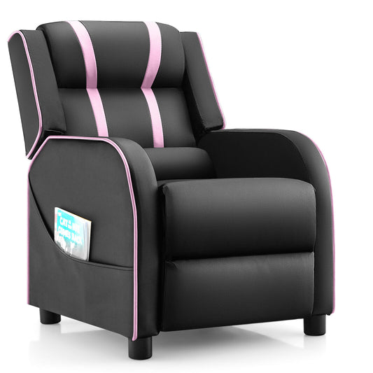 Kids Recliner Chair with Side Pockets and Footrest-Pink Kids Crystal