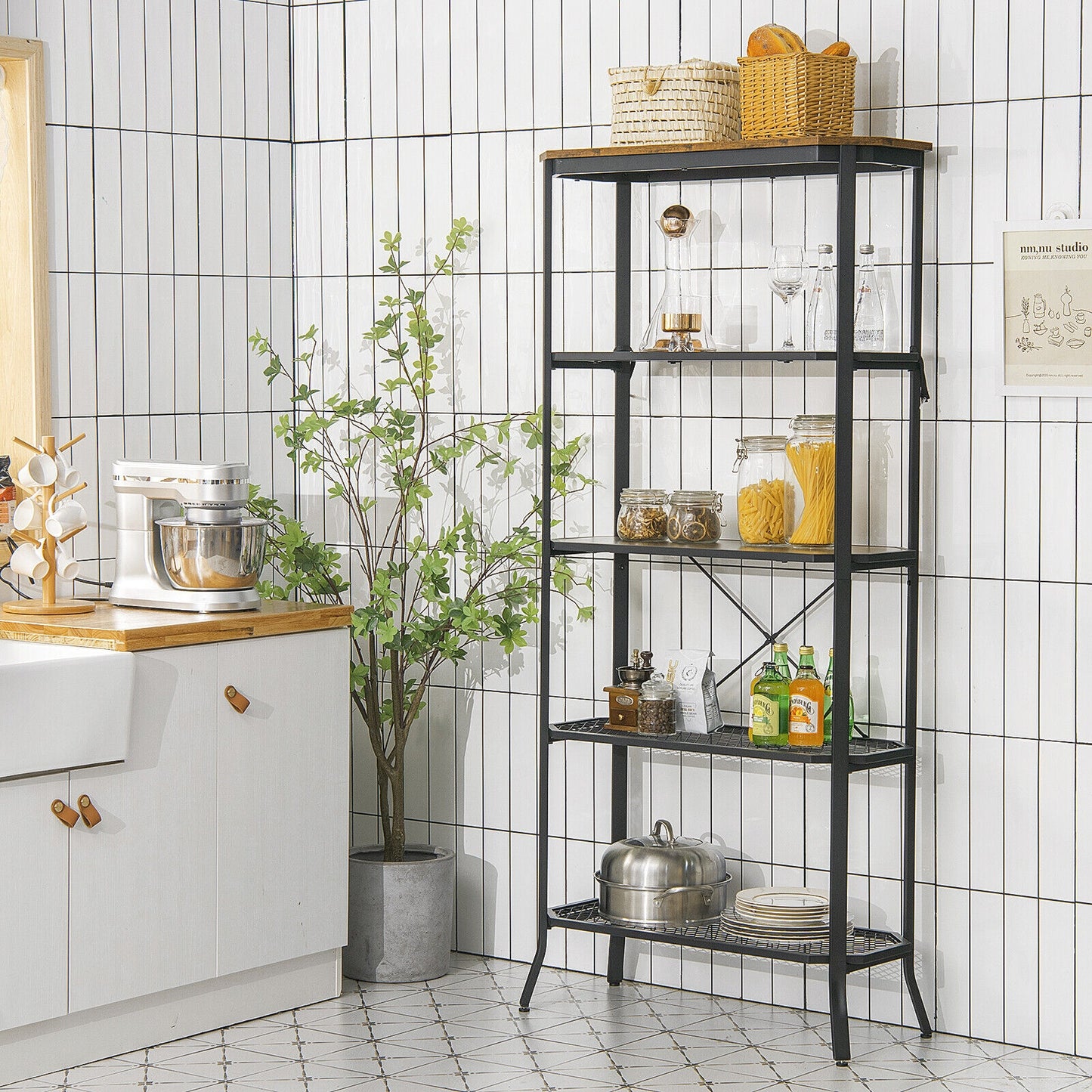 Industrial 5-Layer Bookshelf with Out-Stretched Legs-Rustic Brown Kids Crystal