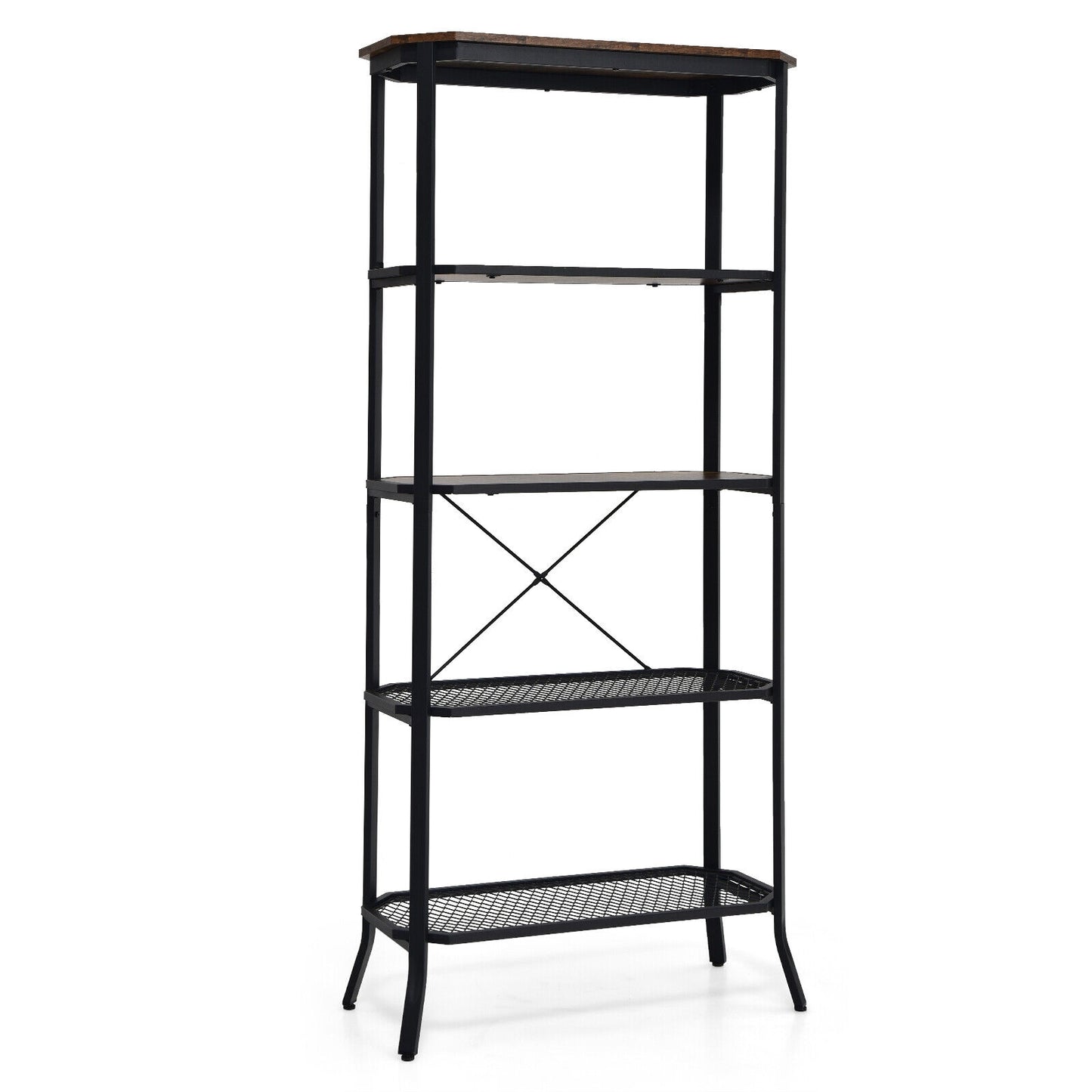 Industrial 5-Layer Bookshelf with Out-Stretched Legs-Rustic Brown Kids Crystal