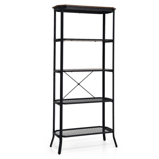 Industrial 5-Layer Bookshelf with Out-Stretched Legs-Rustic Brown Kids Crystal