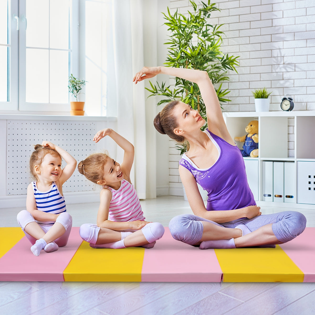 6 Feet x 2 Feet  x 2.5 Inch 3-Fold Gymnastics Tumbling Fitness Mat Kids Crystal
