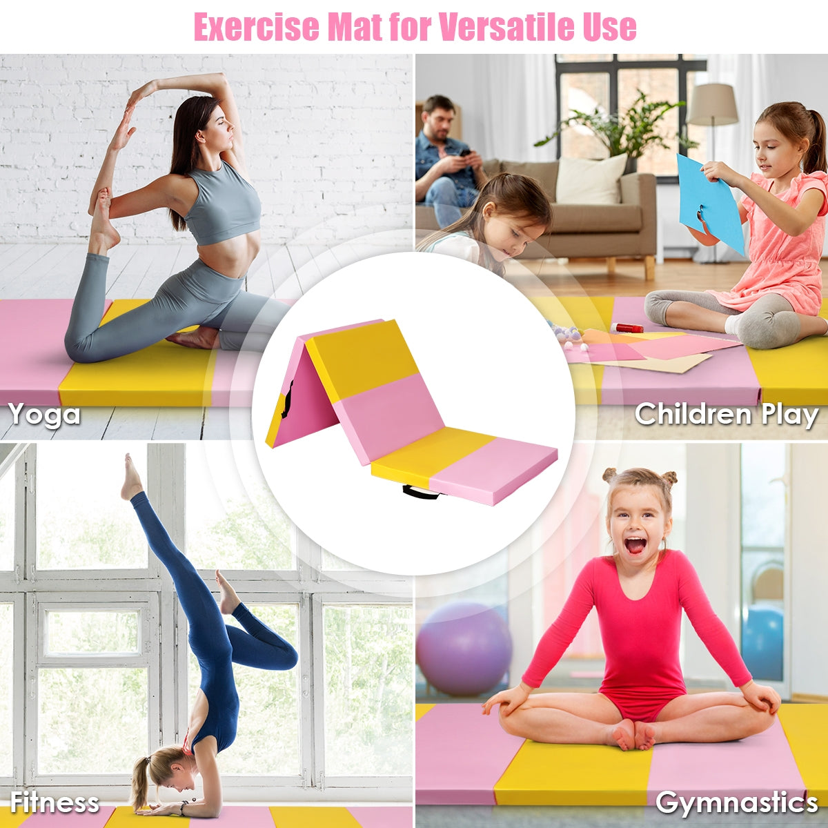 6 Feet x 2 Feet  x 2.5 Inch 3-Fold Gymnastics Tumbling Fitness Mat Kids Crystal