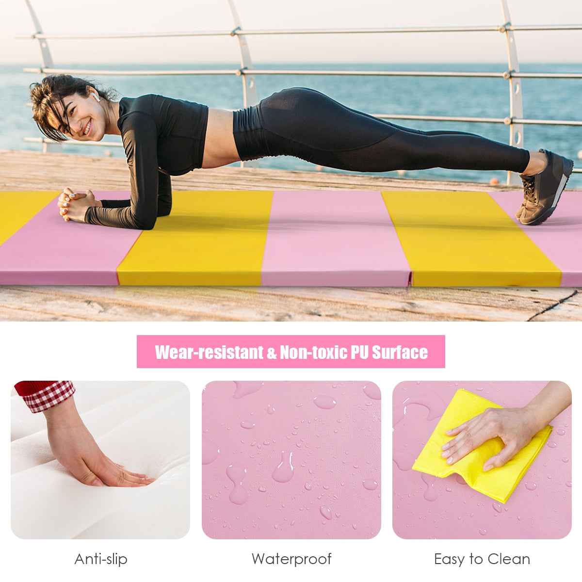 6 Feet x 2 Feet  x 2.5 Inch 3-Fold Gymnastics Tumbling Fitness Mat Kids Crystal