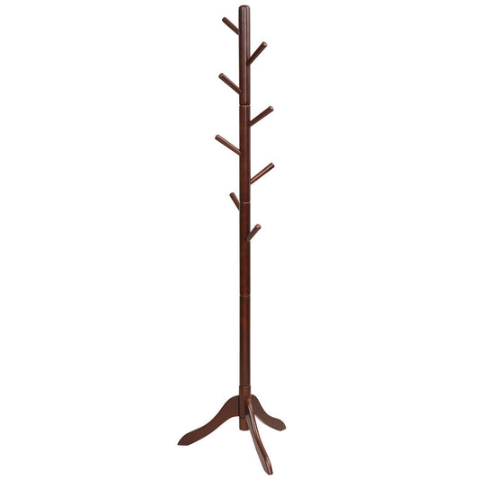 Adjustable Wooden Tree Coat Rack with 8 Hooks-Brown Kids Crystal
