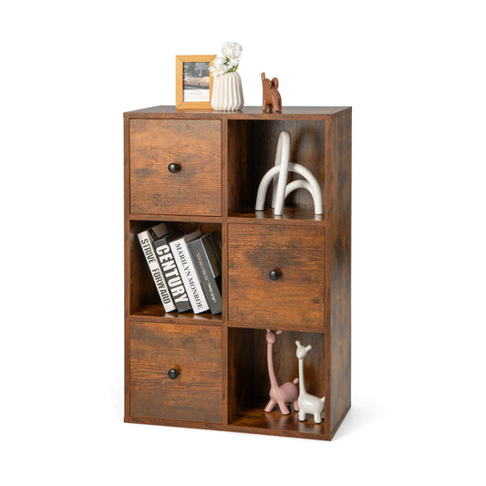 3-Tier Bookshelf with Anti-toppling Device for Living Room-Brown Kids Crystal