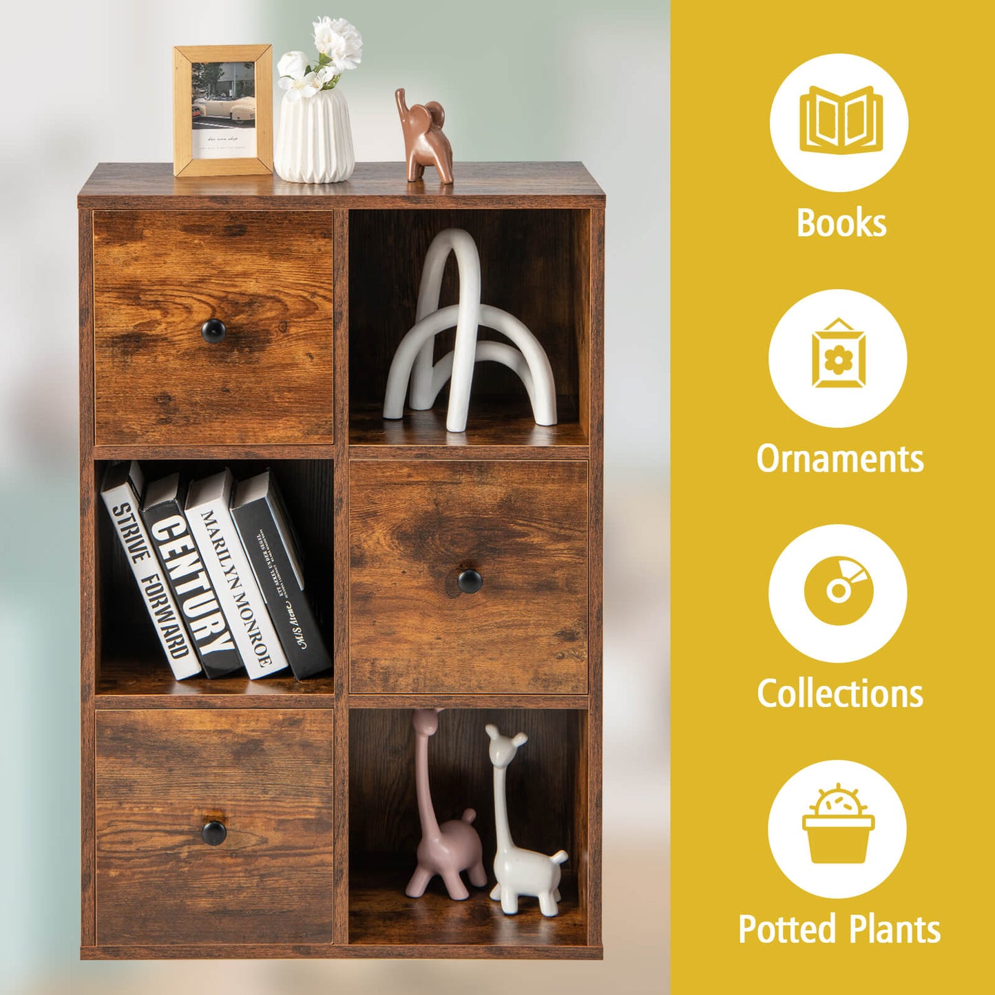 3-Tier Bookshelf with Anti-toppling Device for Living Room-Brown Kids Crystal