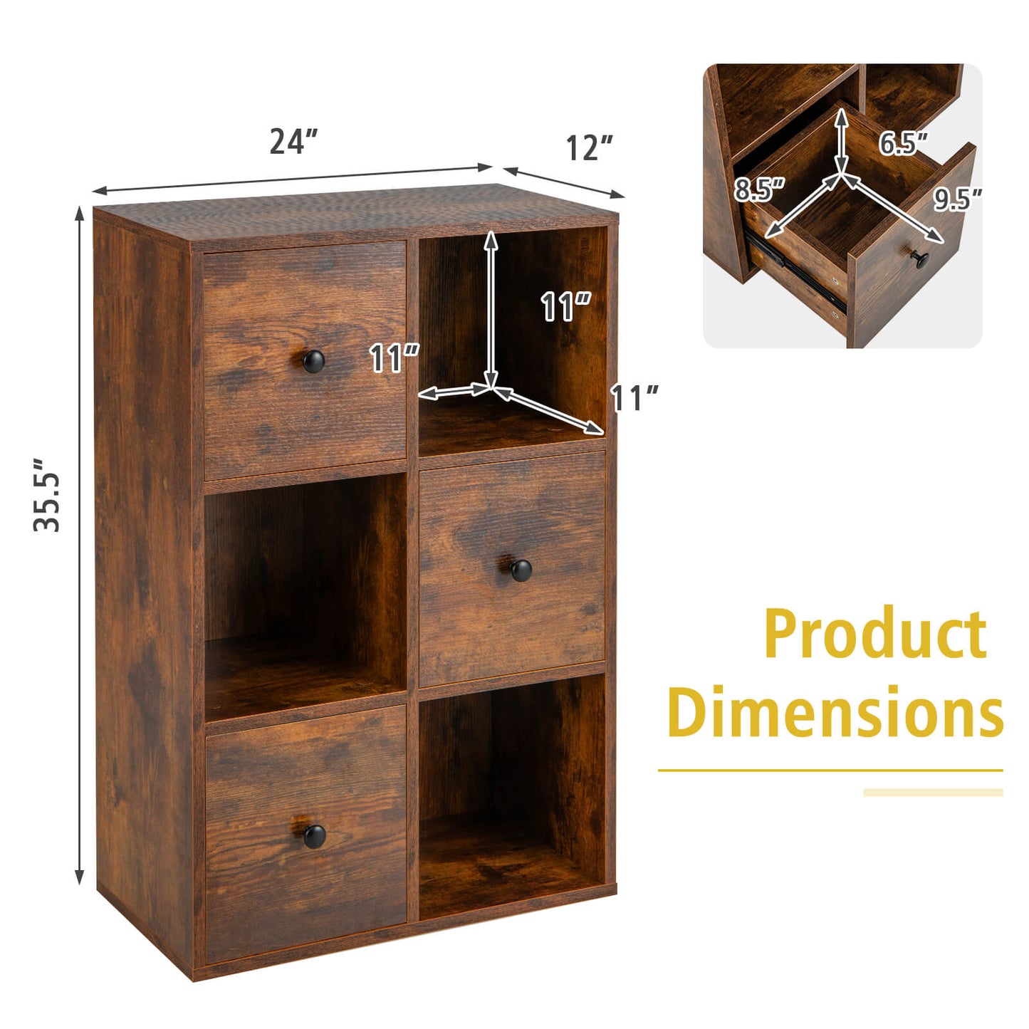 3-Tier Bookshelf with Anti-toppling Device for Living Room-Brown Kids Crystal