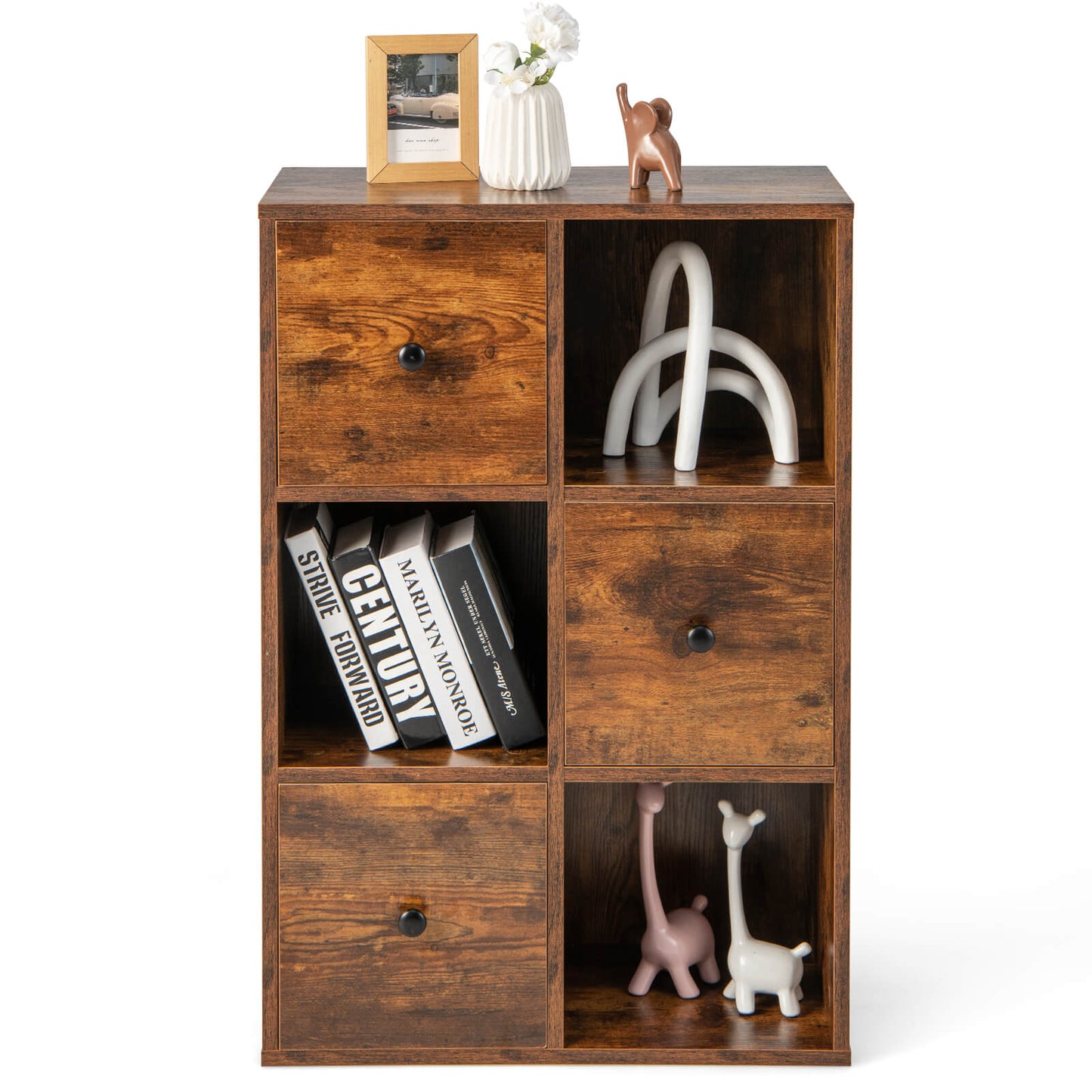 3-Tier Bookshelf with Anti-toppling Device for Living Room-Brown Kids Crystal
