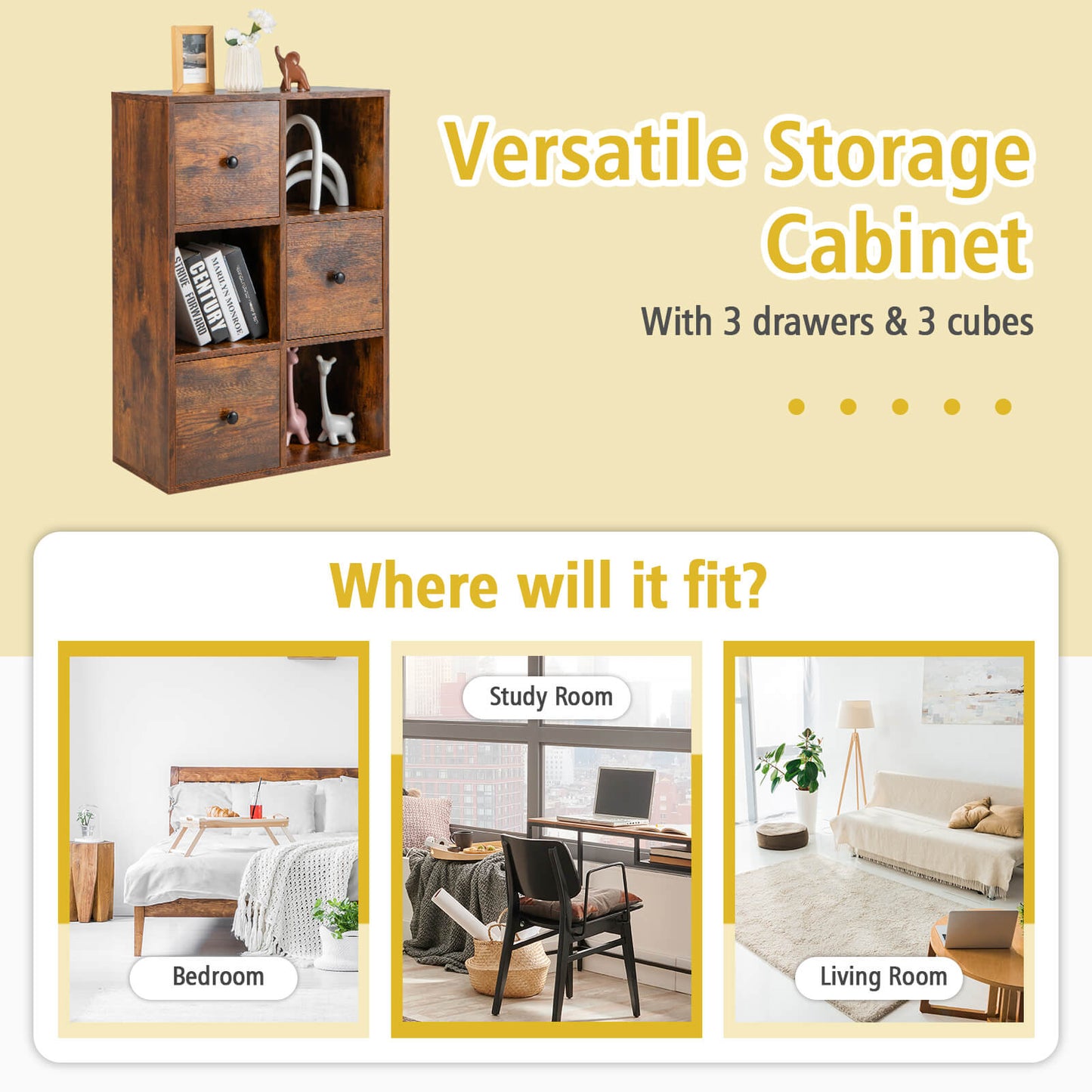 3-Tier Bookshelf with Anti-toppling Device for Living Room-Brown Kids Crystal