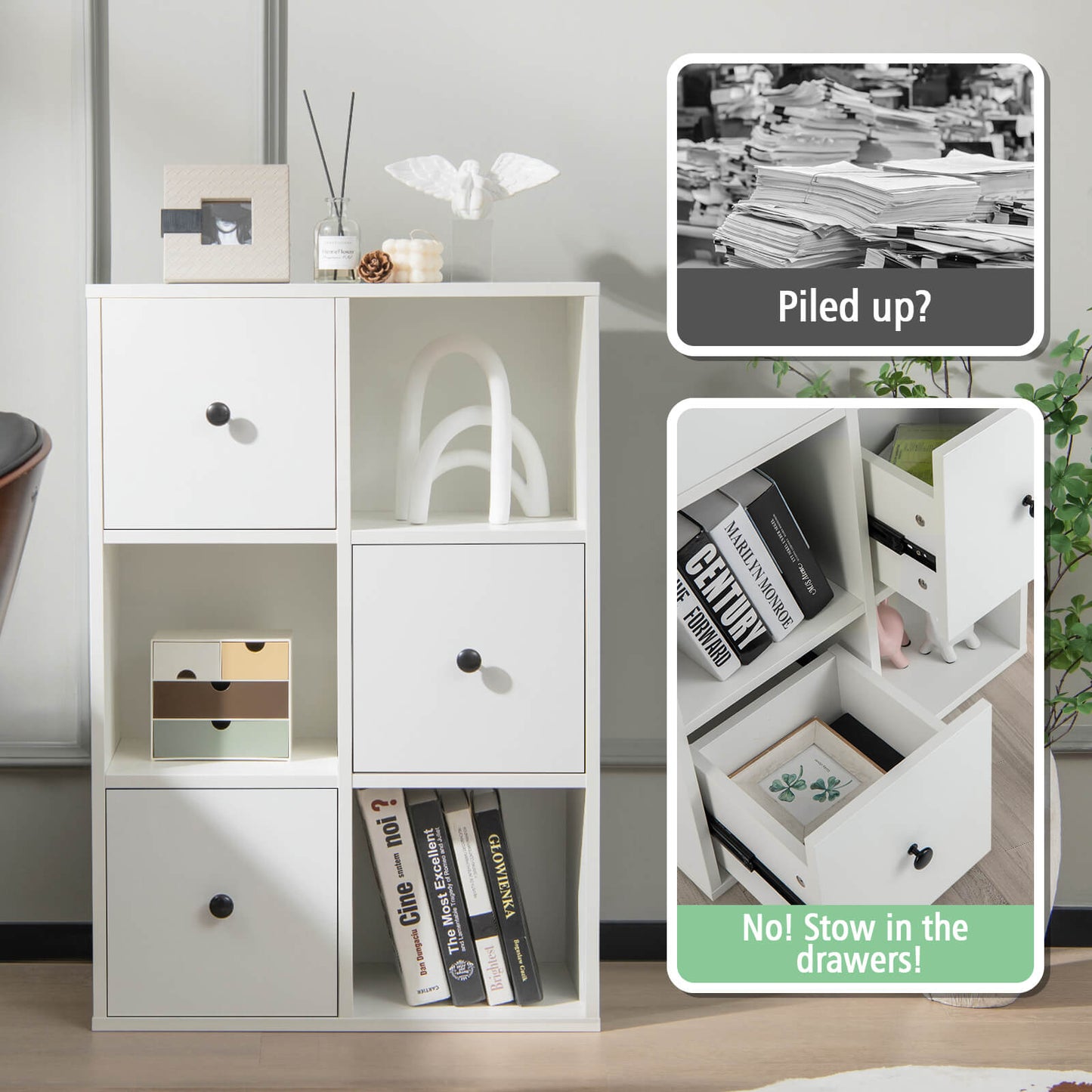 3-Tier Bookshelf with Anti-toppling Device for Living Room-White Kids Crystal