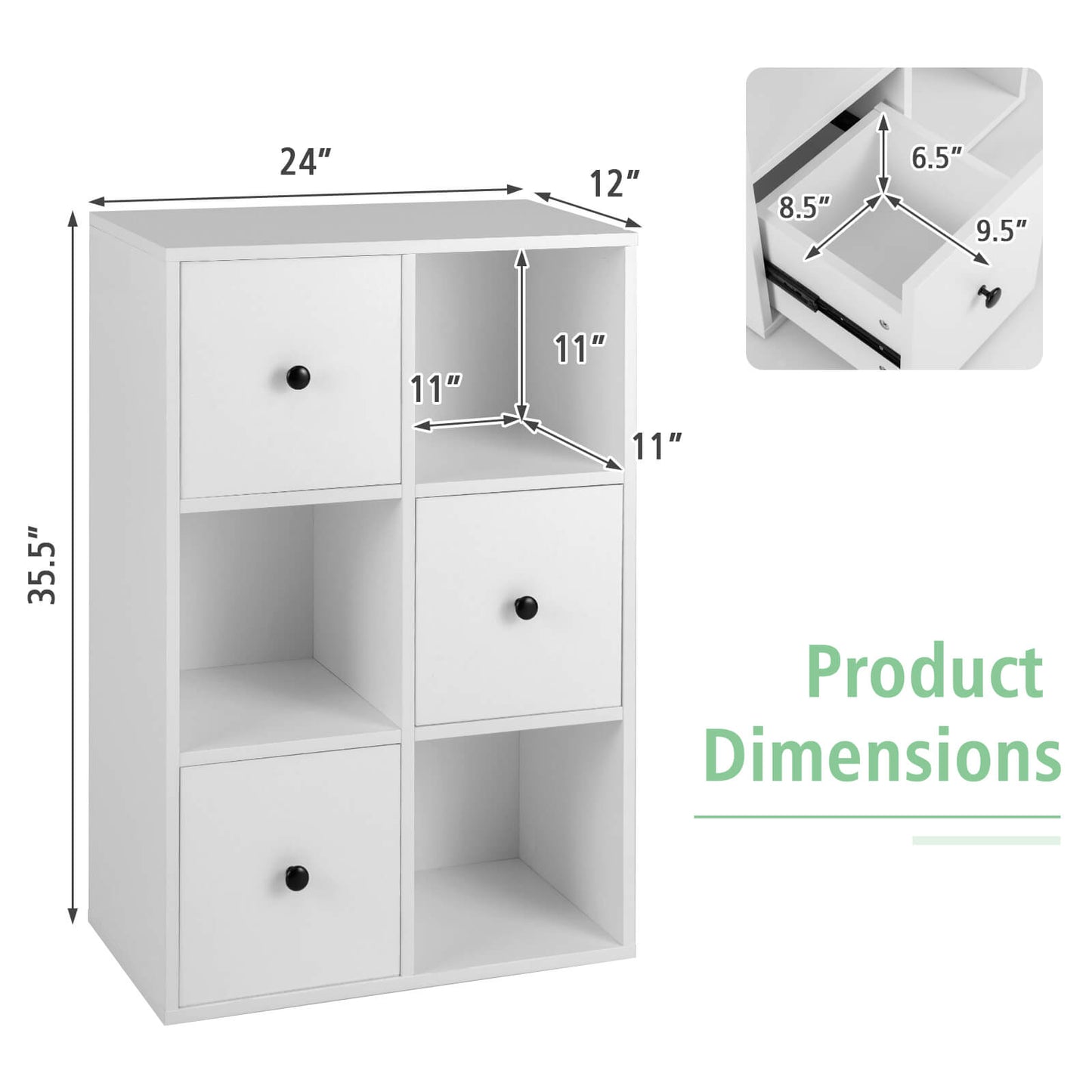 3-Tier Bookshelf with Anti-toppling Device for Living Room-White Kids Crystal