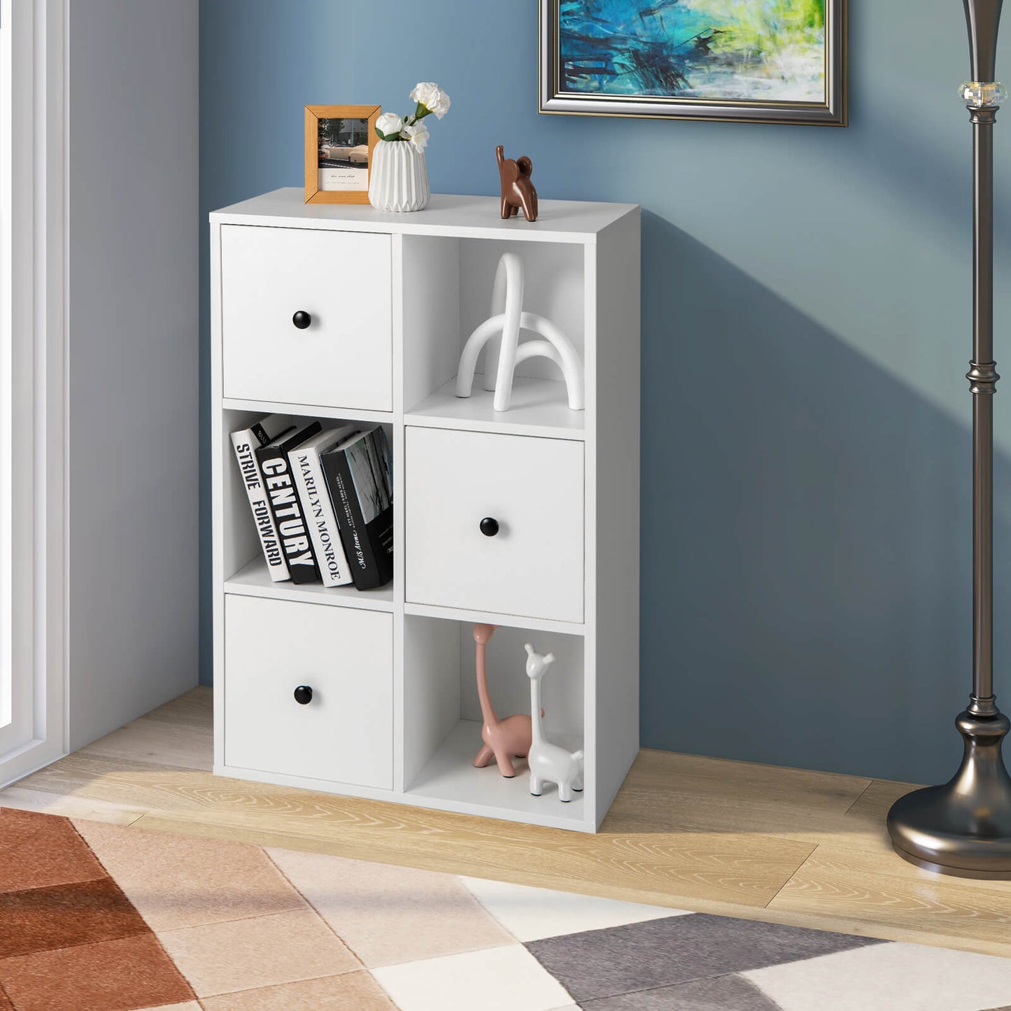 3-Tier Bookshelf with Anti-toppling Device for Living Room-White Kids Crystal