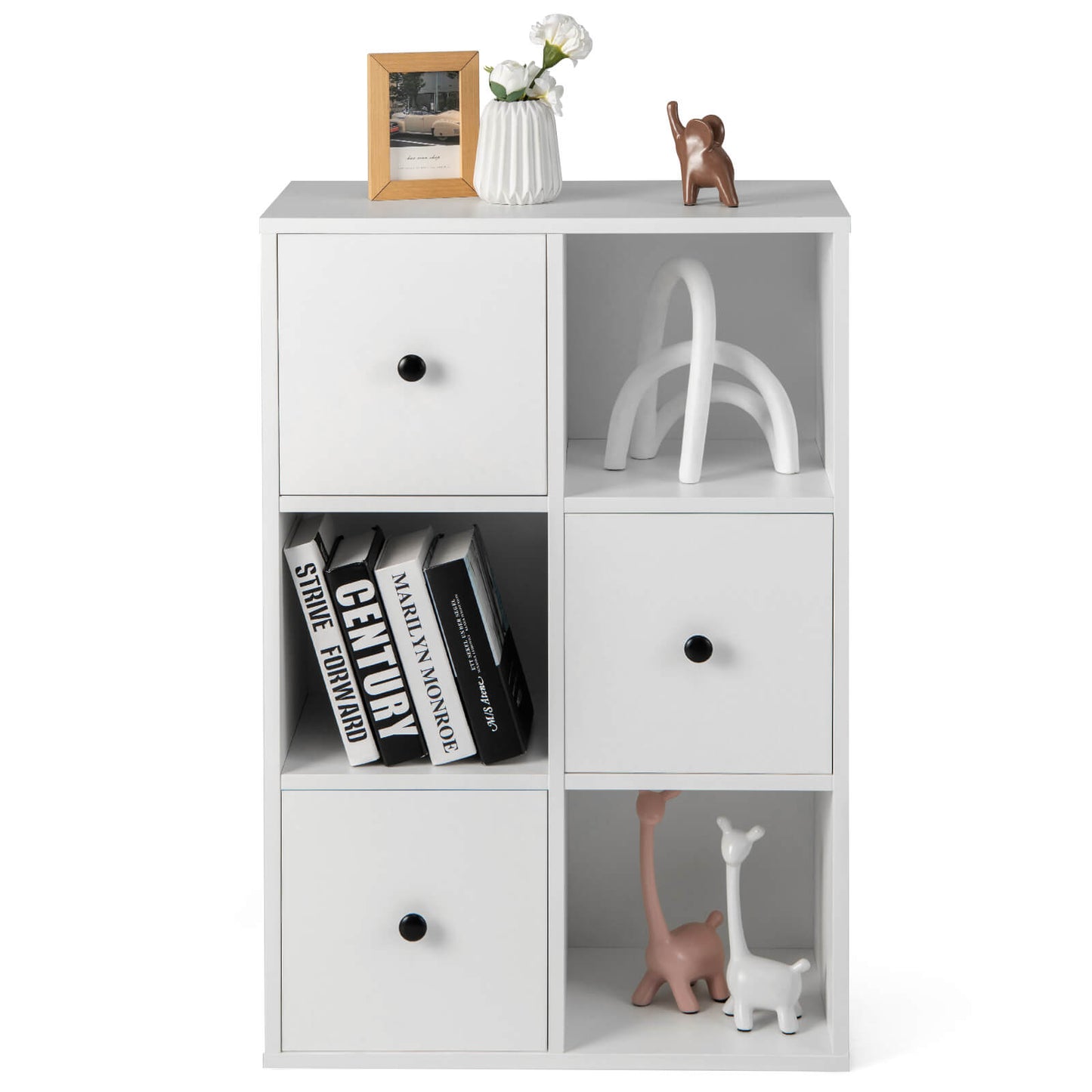 3-Tier Bookshelf with Anti-toppling Device for Living Room-White Kids Crystal