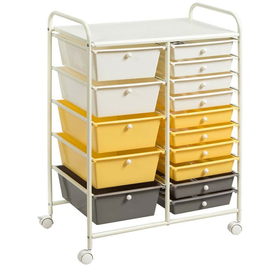 15-Drawer Storage Rolling Organizer Cart-Yellow Kids Crystal