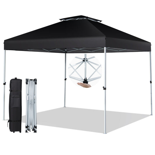 2-Tier 10 x 10 Feet Pop-up Canopy Tent with Wheeled Carry Bag-Black Kids Crystal