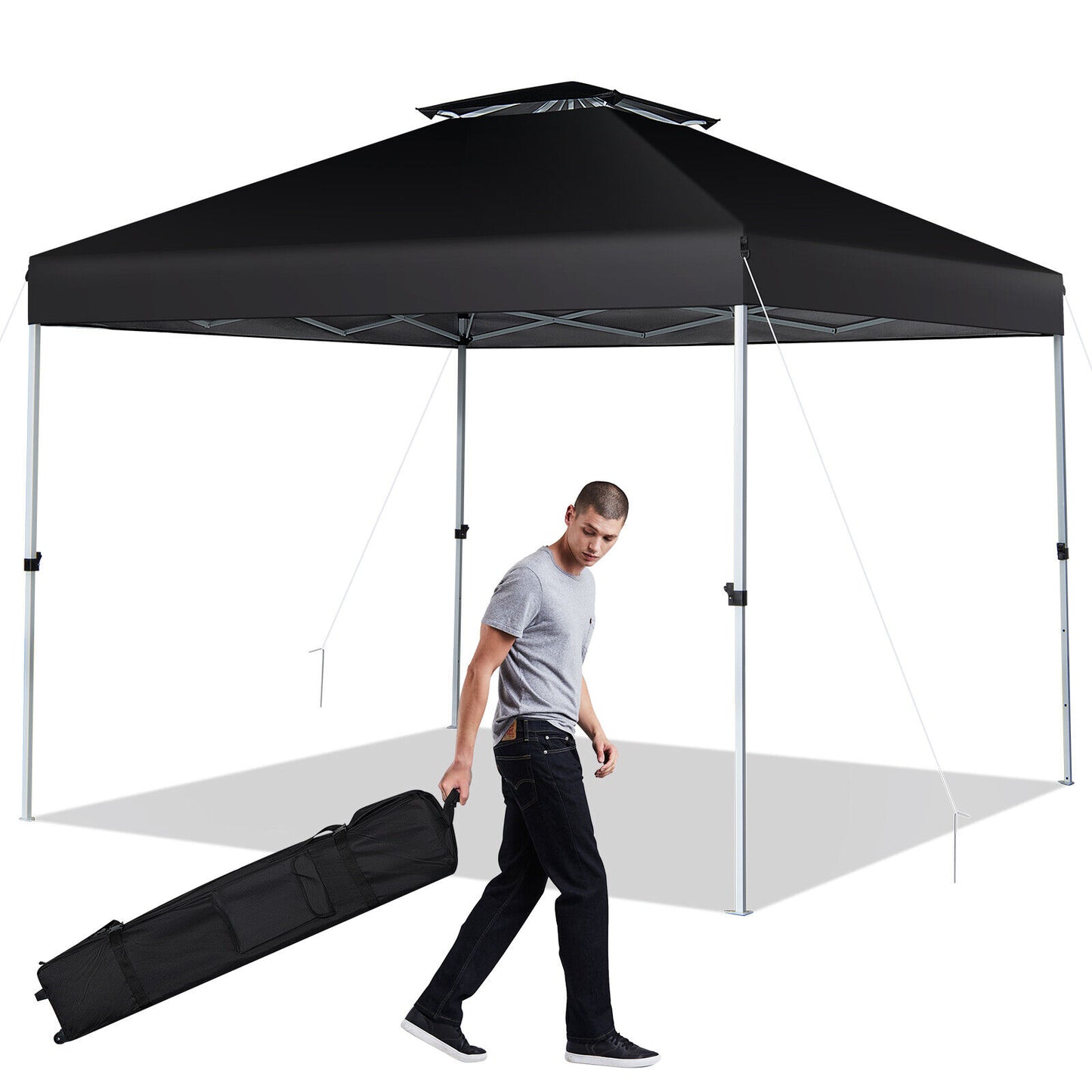 2-Tier 10 x 10 Feet Pop-up Canopy Tent with Wheeled Carry Bag-Black Kids Crystal