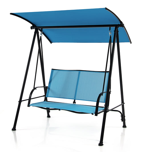 2-Seat Outdoor Canopy Swing with Comfortable Fabric Seat and Heavy-duty Metal Frame-Navy Kids Crystal