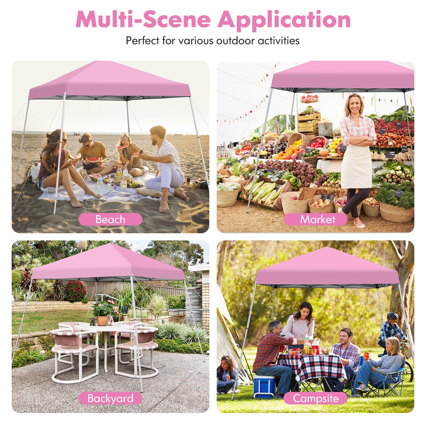 10 x 10 Feet Outdoor Instant Pop-up Canopy with Carrying Bag-Pink Kids Crystal