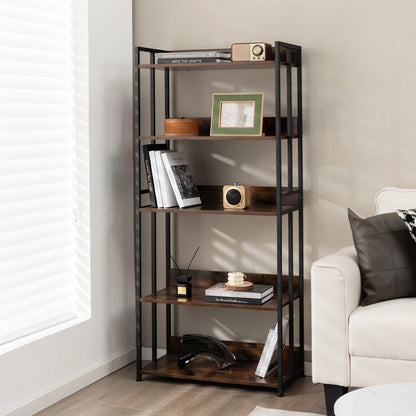 3/5-Tier Industrial Bookshelf Storage Shelf Display Rack with Adjustable Shelves-5Tier