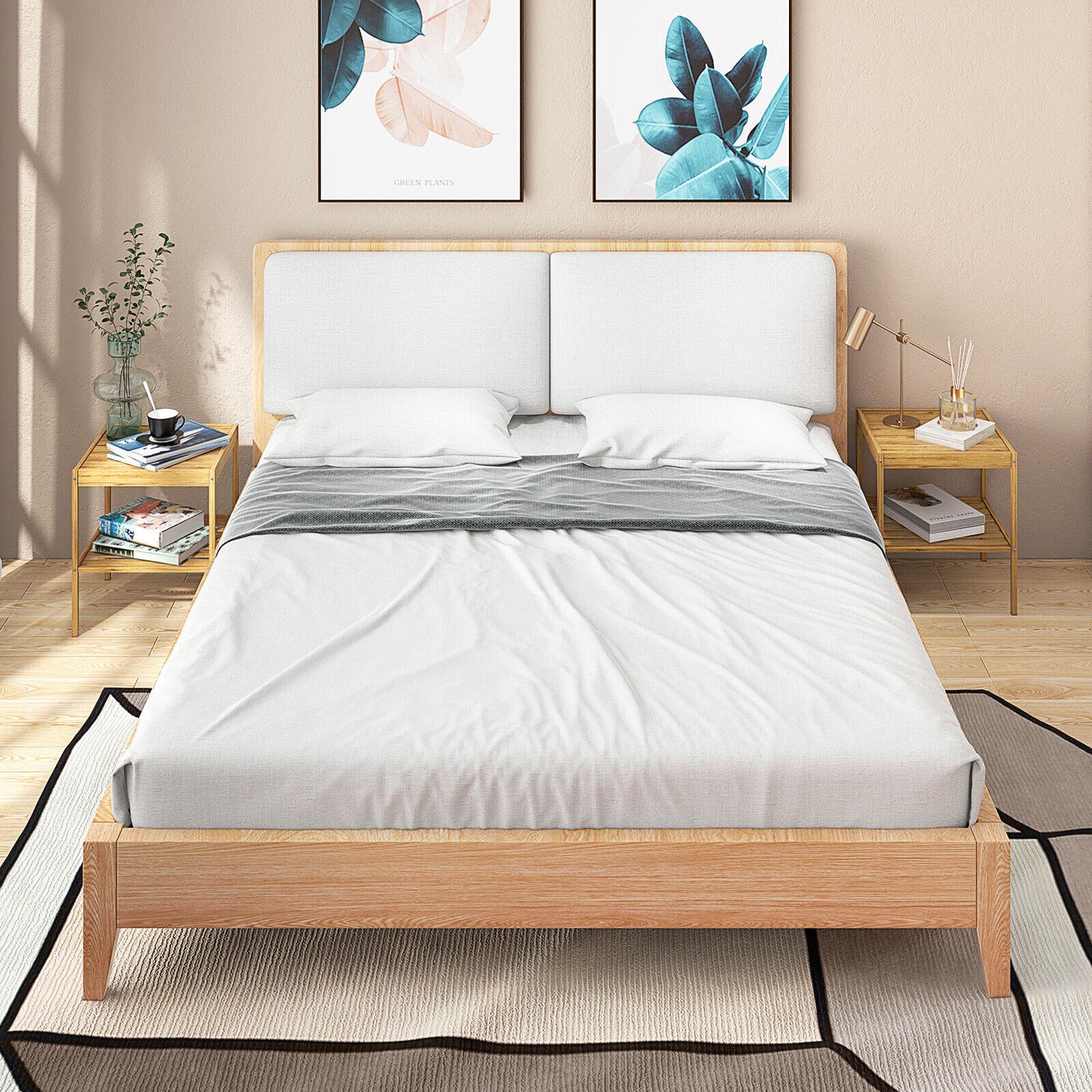 2 Pieces 2 Tiers Bamboo Nightstand for Living Room Bedroom-Natural Kids Crystal