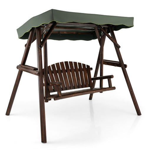2-Person Outdoor Wooden Porch Swing with an Adjustable Canopy Kids Crystal