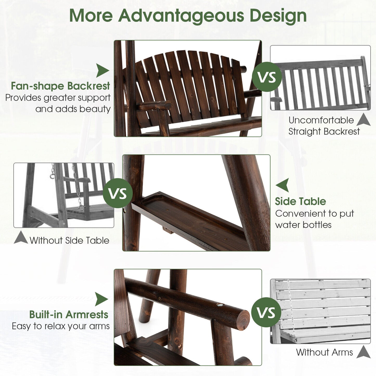 2-Person Outdoor Wooden Porch Swing with an Adjustable Canopy Kids Crystal