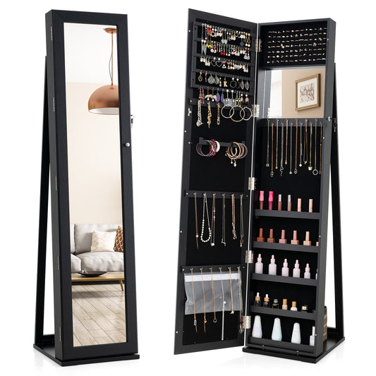 Standing Lockable Jewelry Storage Organizer with Full-Length Mirror-Black Kids Crystal