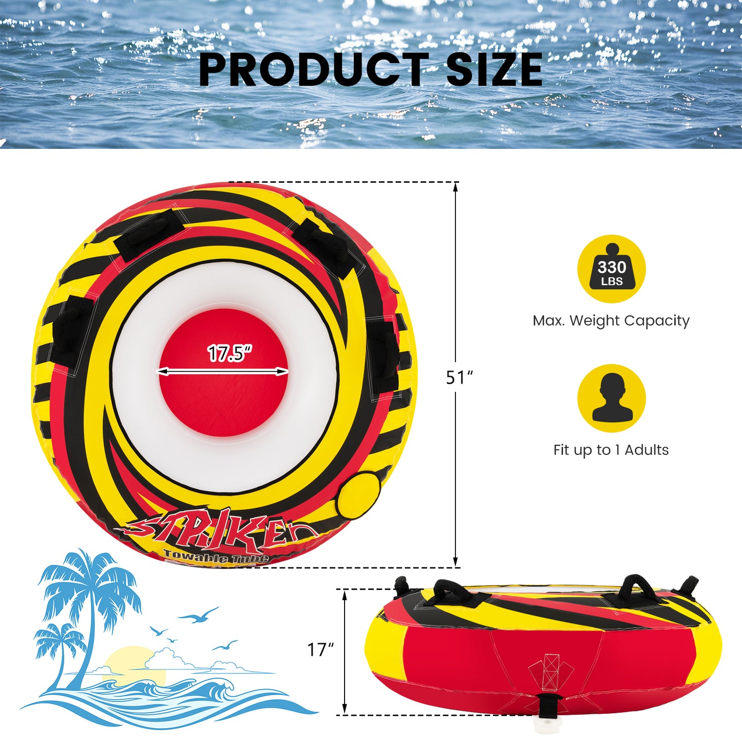 Inflatable Towable Tubes for Boating Water Sport Kids Crystal