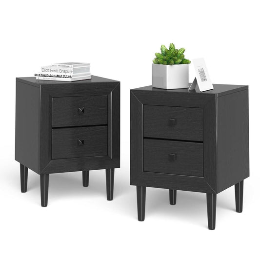 2 Pieces Multipurpose Retro Nightstand with 2 Drawers-Black Kids Crystal