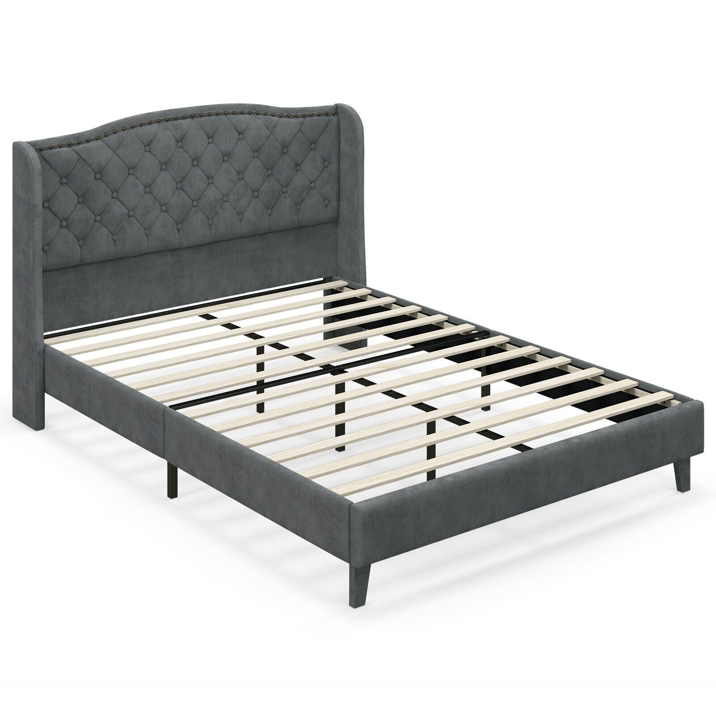Full/Queen Size Upholstered Platform Bed Frame with Button Tufted Headboard-Full Size Kids Crystal