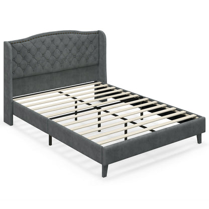 Full/Queen Size Upholstered Platform Bed Frame with Button Tufted Headboard-Full Size