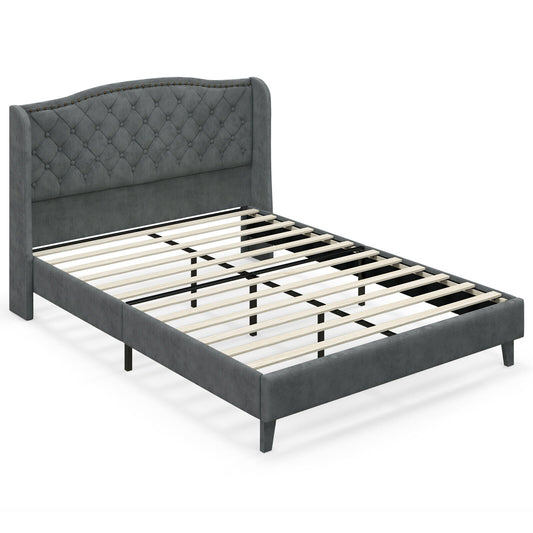 Full/Queen Size Upholstered Platform Bed Frame with Button Tufted Headboard-Full Size Kids Crystal