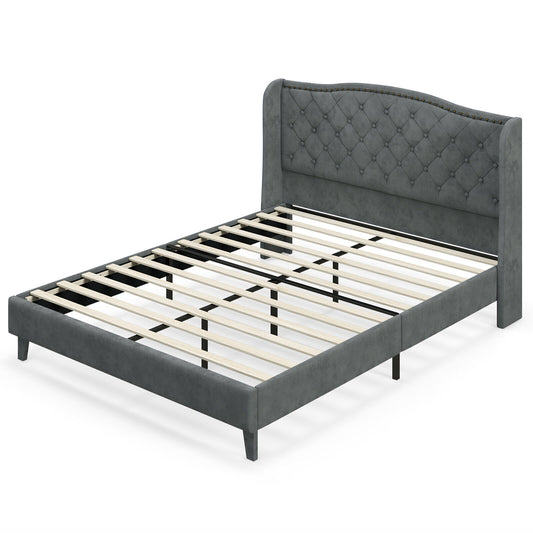Full/Queen Size Upholstered Platform Bed Frame with Button Tufted Headboard-Queen Size Kids Crystal