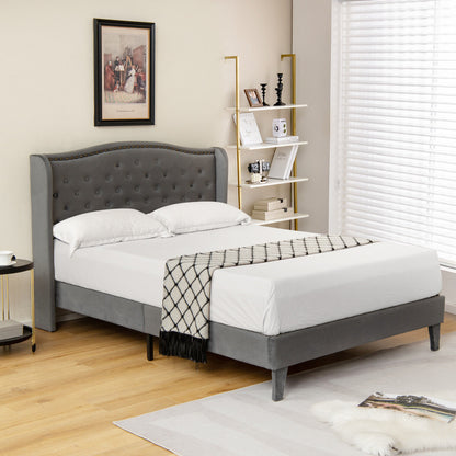 Full/Queen Size Upholstered Platform Bed Frame with Button Tufted Headboard-Queen Size
