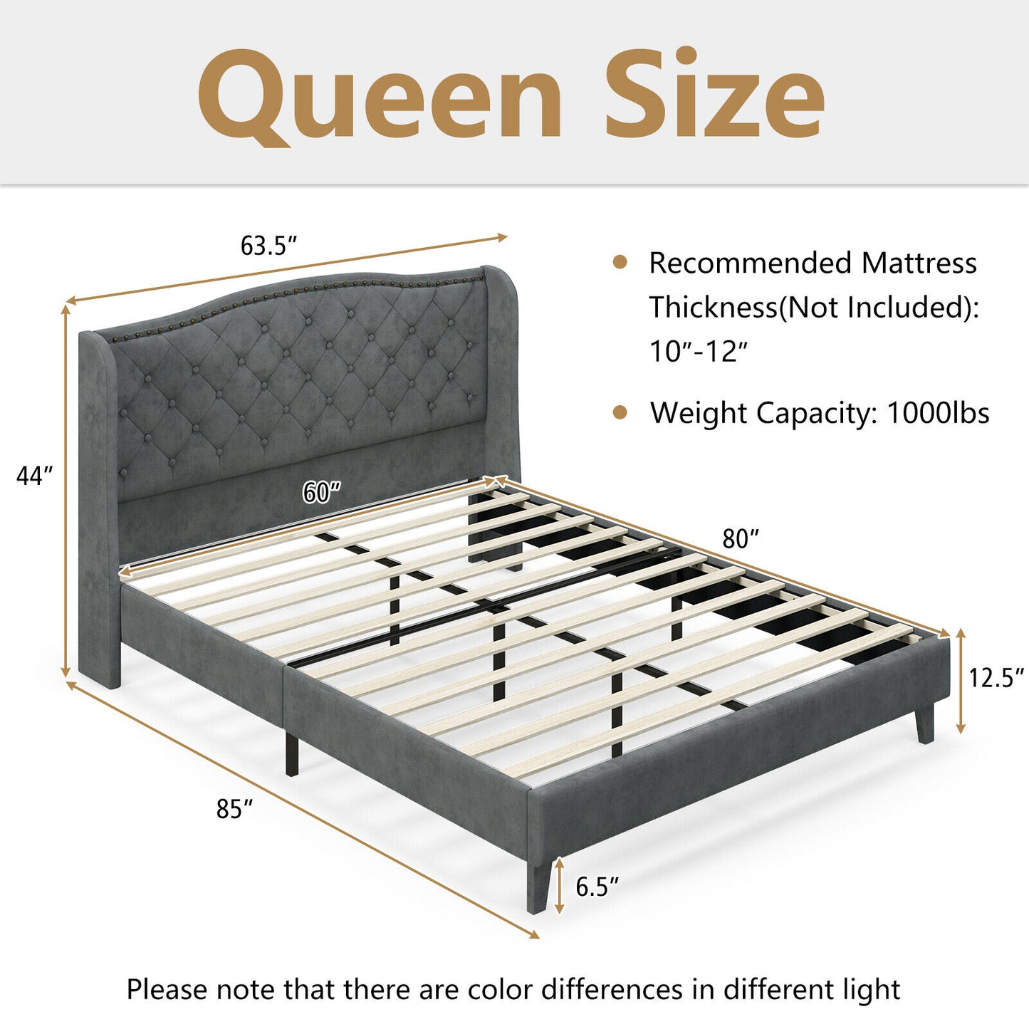 Full/Queen Size Upholstered Platform Bed Frame with Button Tufted Headboard-Queen Size Kids Crystal