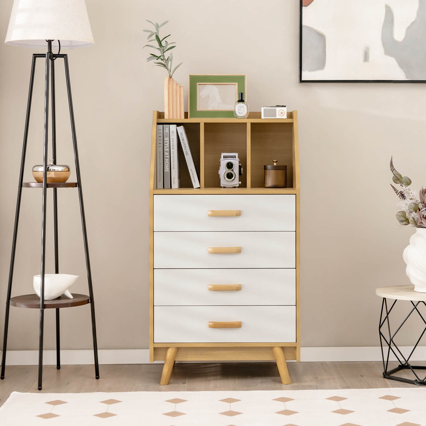 4-Drawer Dresser with 2 Anti-Tipping Kits for Bedroom-Natural Kids Crystal