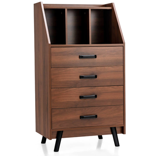4-Drawer Dresser with 2 Anti-Tipping Kits for Bedroom-Walnut Kids Crystal