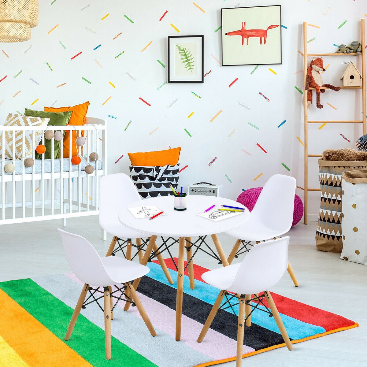 5 Pieces Kids Mid-Century Modern Table Chairs Set Kids Crystal