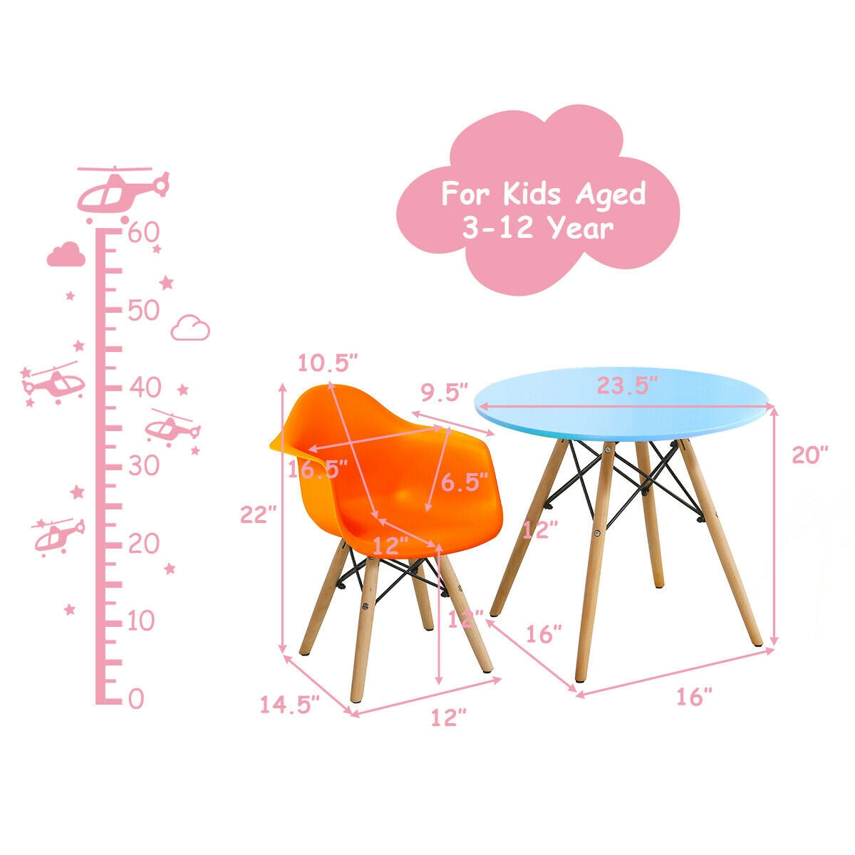 5 Pieces Kids Mid-Century Colorful Table Chair Set Kids Crystal